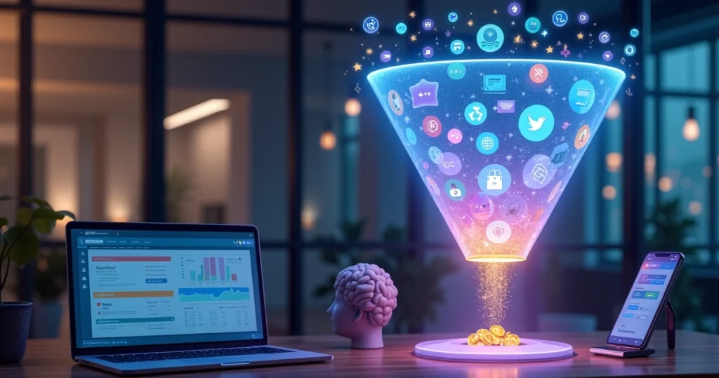 Funil de vendas digital com etapas do cliente em loja virtual