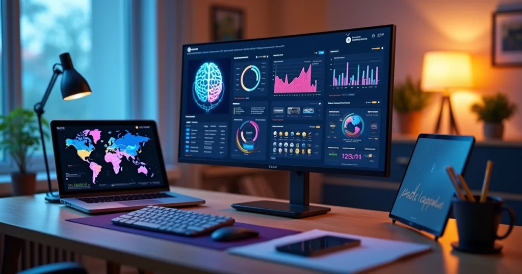 Tela de computador com inteligência artificial analisando produtos de e-commerce